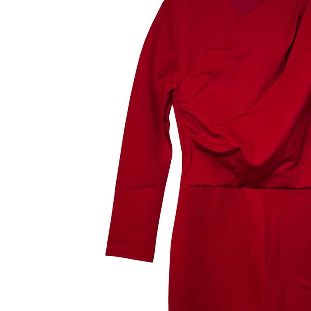 Chloe Kristyn Women's Dress Bianca Ponte‎ Pleated Long Sleeve Stretch Red Medium - Picture 3 of 7